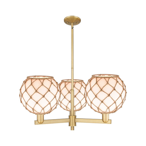 Innovations Farmhouse Rope 32in 3-Light Pendant | Industrial Brushed Brass and Matte White Glass with Brown Rope | Kitchen | Model 716-3CR-BB-G121-10RB