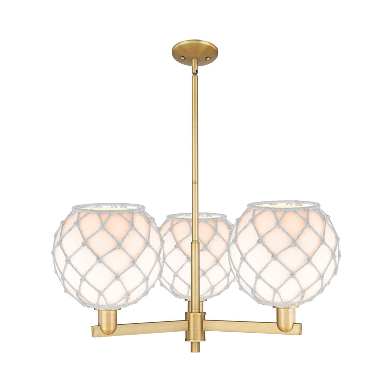 Innovations Farmhouse Rope 32in 3-Light Pendant | Industrial Brushed Brass Steel and White Glass with Rope | Kitchen Island & | Model 716-3CR-BB-G121-10RW