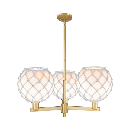 Innovations Farmhouse Rope 32in 3-Light Pendant | Industrial Brushed Brass Steel and White Glass with Rope | Kitchen Island & | Model 716-3CR-BB-G121-10RW