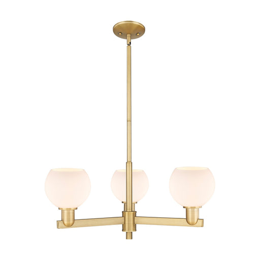 Innovations Athens 28in 3-Light Pendant | Industrial Brushed Brass Steel and Matte White Glass | Kitchen Island & Dining Room | Model 716-3CR-BB-G121-6