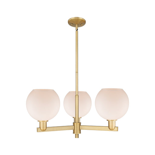 Innovations Athens 30in 3-Light Pendant | Industrial Brushed Brass and Matte White Glass | Kitchen Island & Dining Room | 29.75 | Model 716-3CR-BB-G121-8