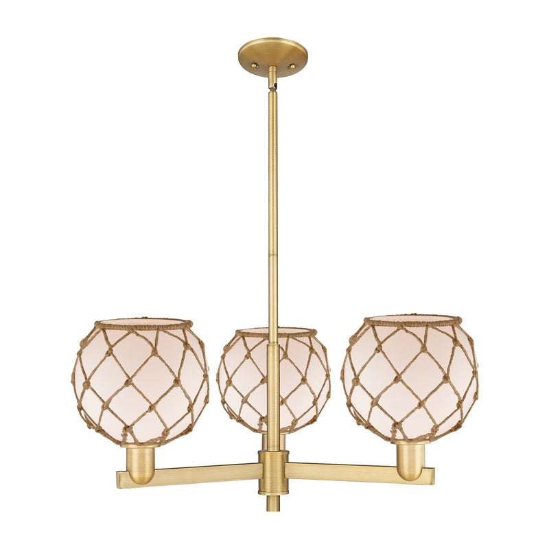 Innovations Farmhouse Rope 30in 3-Light Pendant | Industrial Brushed Brass Steel and White Frosted Glass with Brown Rope | Model 716-3CR-BB-G121-8RB
