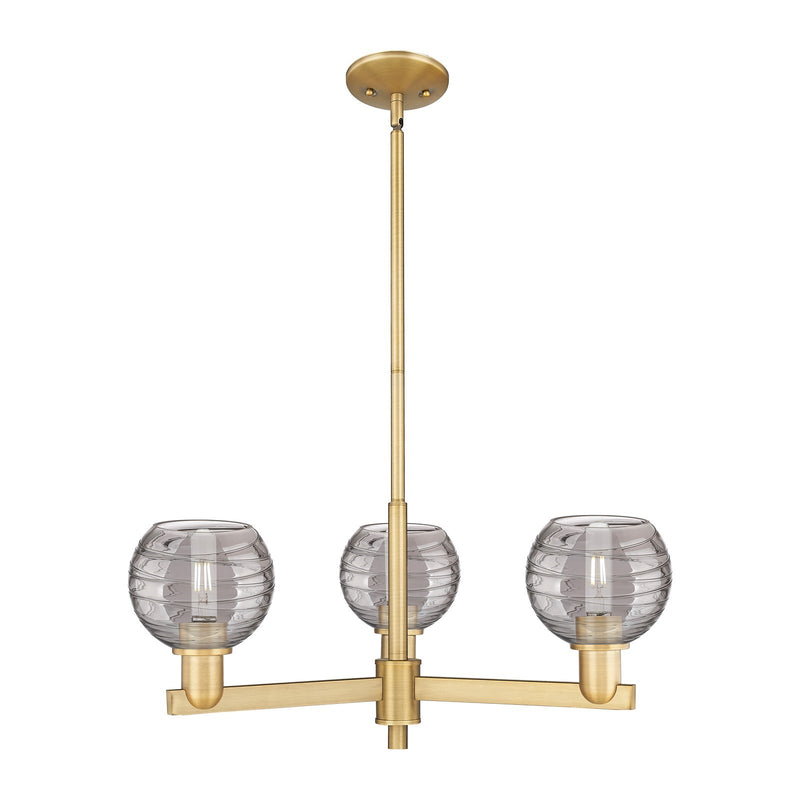 Innovations Athens Deco Swirl 27.625in 3-Light Pendant | Industrial Brushed Brass and Light Smoke Glass | Kitchen Island & | Model 716-3CR-BB-G1213-6SM