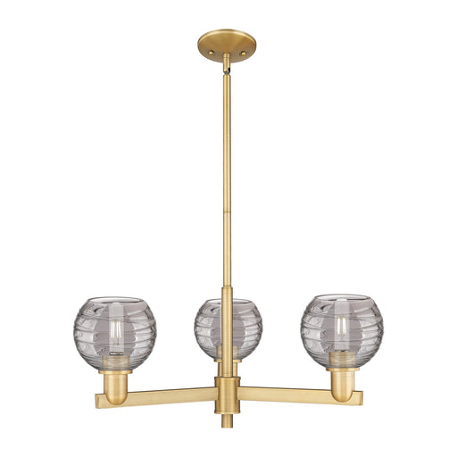 Innovations Athens Deco Swirl 27.625in 3-Light Pendant | Industrial Brushed Brass and Light Smoke Glass | Kitchen Island & | Model 716-3CR-BB-G1213-6SM