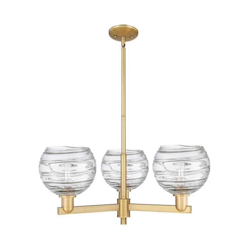 Innovations Athens Deco Swirl 30in 3-Light Pendant | Industrial Brushed Brass Steel and Clear Deco Swirl Glass | Kitchen | Model 716-3CR-BB-G1213-8CL