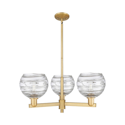 Innovations Athens Deco Swirl 30in 3-Light Pendant | Industrial Brushed Brass Steel and Clear Deco Swirl Glass | Kitchen | Model 716-3CR-BB-G1213-8CL
