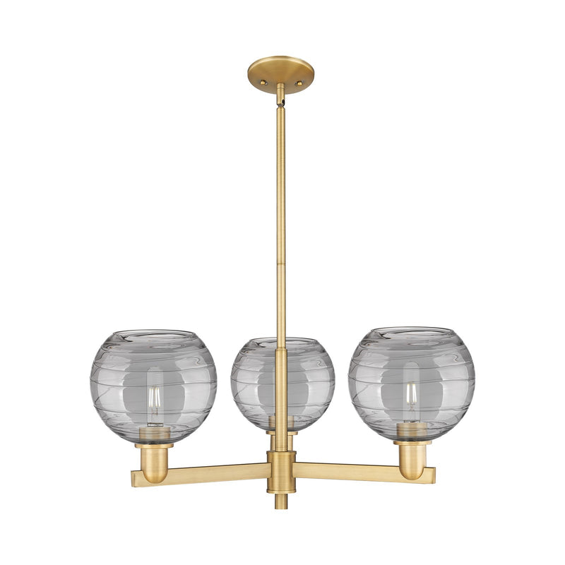 Innovations Athens Deco Swirl 30in 3-Light Pendant | Industrial Brushed Brass and Light Smoke Glass | Kitchen Island & Dining | Model 716-3CR-BB-G1213-8SM