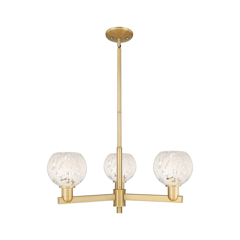 Innovations Lighting White Mouchette 28in 3-Light Pendant | Industrial Brushed Brass and White Mouchette Glass | Kitchen | Model 716-3CR-BB-G1216-6WM