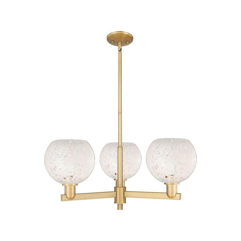 Innovations Lighting White Mouchette 30in 3-Light Pendant | Industrial Brushed Brass and White Mouchette Glass | Kitchen | Model 716-3CR-BB-G1216-8WM