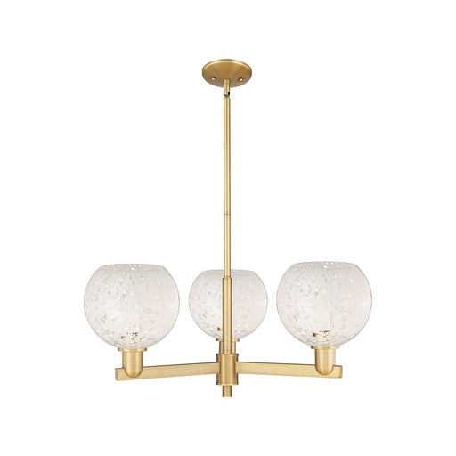 Innovations Lighting White Mouchette 30in 3-Light Pendant | Industrial Brushed Brass and White Mouchette Glass | Kitchen | Model 716-3CR-BB-G1216-8WM