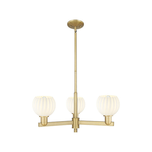 Innovations Lighting White Venetian 28in 3-Light Pendant | Industrial Brushed Brass and White Venetian Glass | Kitchen Island | Model 716-3CR-BB-G1217-6WV