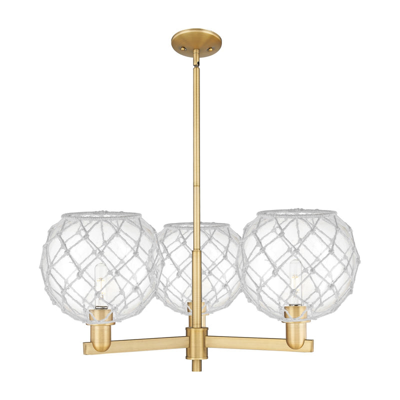 Innovations Farmhouse Rope 32in 3-Light Pendant | Industrial Brushed Brass Steel and Clear Glass with White Rope | Kitchen | Model 716-3CR-BB-G122-10RW