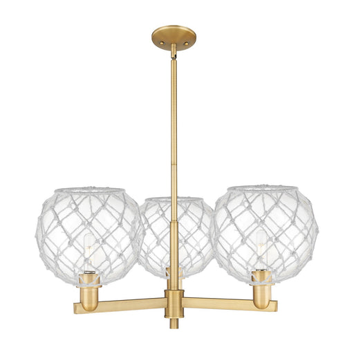 Innovations Farmhouse Rope 32in 3-Light Pendant | Industrial Brushed Brass Steel and Clear Glass with White Rope | Kitchen | Model 716-3CR-BB-G122-10RW