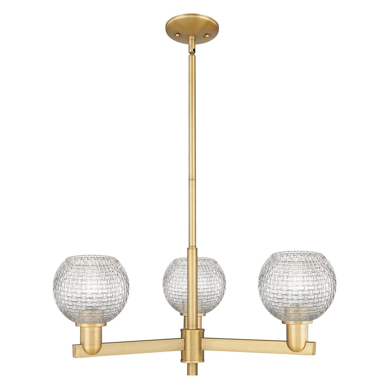 Innovations Athens 28in 3-Light Pendant | Industrial Brushed Brass Steel and Clear Basket Weave Glass | Kitchen Island & | Model 716-3CR-BB-G122C-6CL