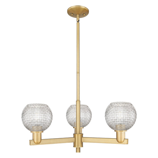 Innovations Athens 28in 3-Light Pendant | Industrial Brushed Brass Steel and Clear Basket Weave Glass | Kitchen Island & | Model 716-3CR-BB-G122C-6CL