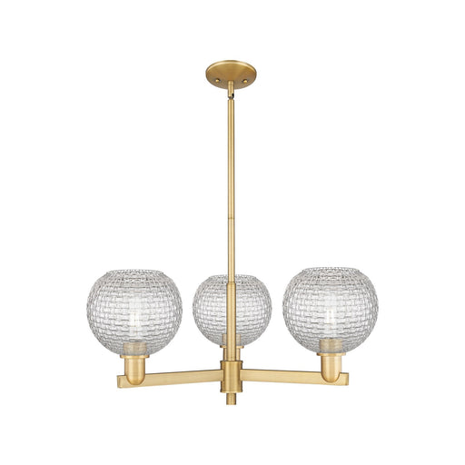 Innovations Athens 30in 3-Light Pendant | Industrial Brushed Brass Steel and Clear Basket Weave Glass | Kitchen Island & | Model 716-3CR-BB-G122C-8CL