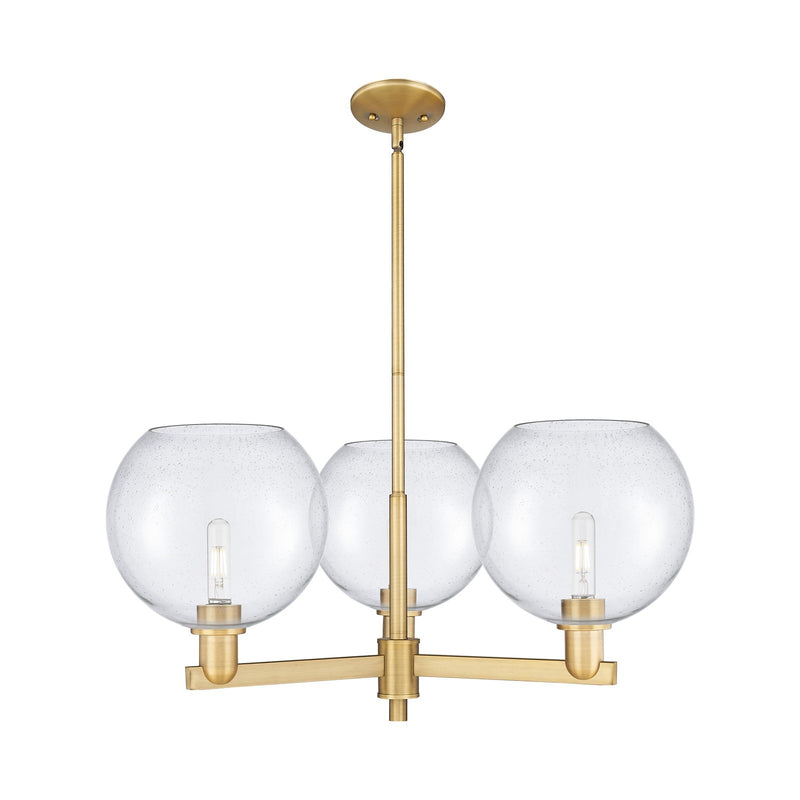 Innovations Athens 32in 3-Light Pendant | Industrial Brushed Brass Steel and Seedy Glass | Kitchen Island & Dining Room | 31.75 | Model 716-3CR-BB-G124-10