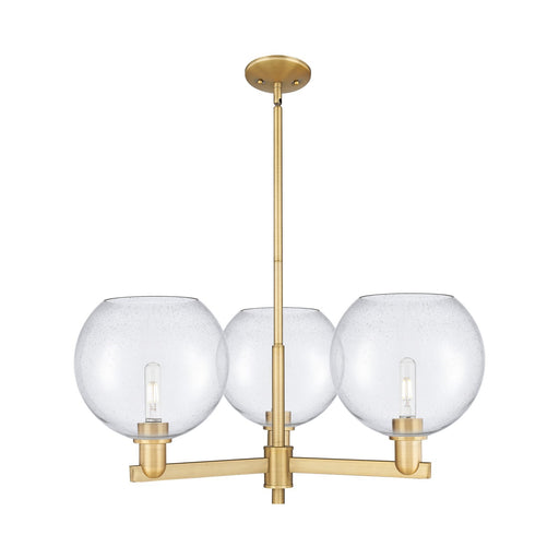 Innovations Athens 32in 3-Light Pendant | Industrial Brushed Brass Steel and Seedy Glass | Kitchen Island & Dining Room | 31.75 | Model 716-3CR-BB-G124-10