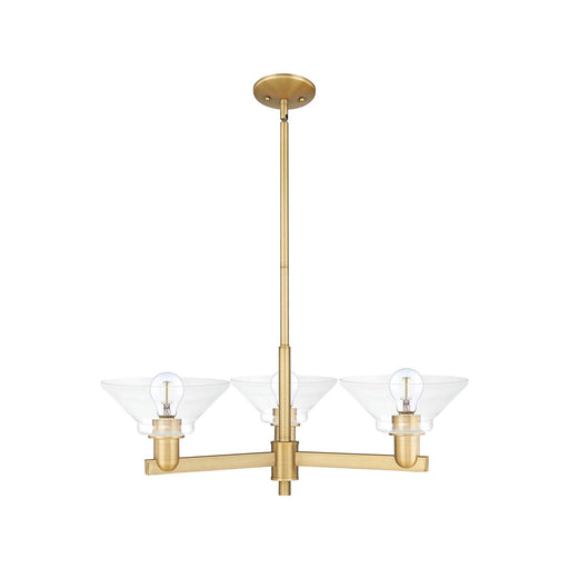 Innovations Orwell 30in 3-Light Pendant | Industrial Brushed Brass Steel and Clear Glass | Kitchen Island & Dining Room | Damp | Model 716-3CR-BB-G132