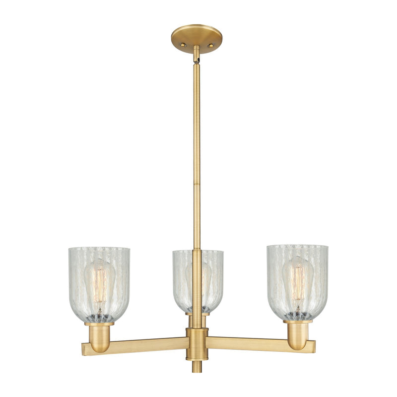 Innovations Caledonia 27in 3-Light Pendant | Industrial Brushed Brass Steel and Mouchette Colorful Glass | Kitchen Island & | Model 716-3CR-BB-G2511