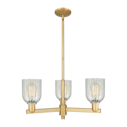 Innovations Caledonia 27in 3-Light Pendant | Industrial Brushed Brass Steel and Mouchette Colorful Glass | Kitchen Island & | Model 716-3CR-BB-G2511