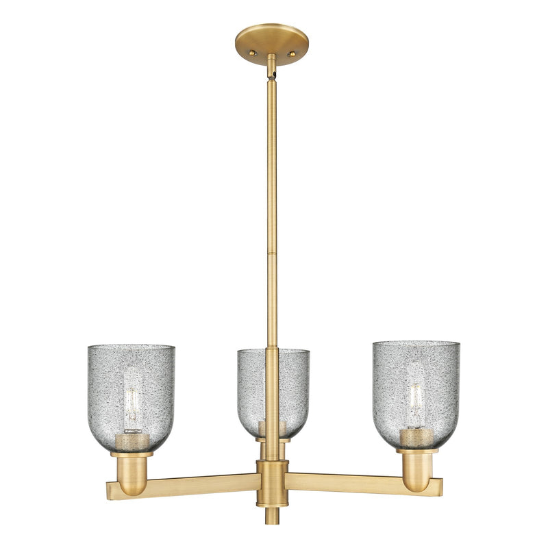 Innovations Caledonia 27in 3-Light Pendant | Industrial Brushed Brass Steel and Charcoal Glass | Kitchen Island & Dining Room | Model 716-3CR-BB-G257