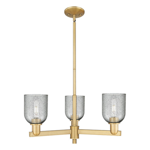 Innovations Caledonia 27in 3-Light Pendant | Industrial Brushed Brass Steel and Charcoal Glass | Kitchen Island & Dining Room | Model 716-3CR-BB-G257