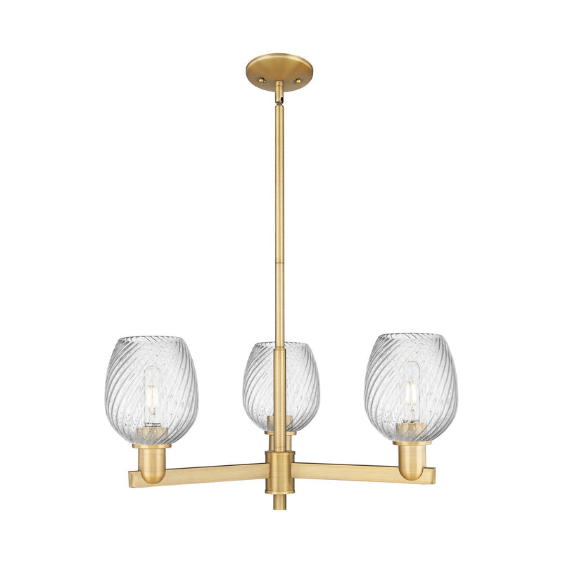 Innovations Salina 28in 3-Light Pendant | Industrial Brushed Brass and Clear Spiral Fluted Glass | Kitchen Island & Dining Room | Model 716-3CR-BB-G292