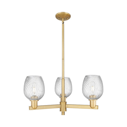 Innovations Salina 28in 3-Light Pendant | Industrial Brushed Brass and Clear Spiral Fluted Glass | Kitchen Island & Dining Room | Model 716-3CR-BB-G292