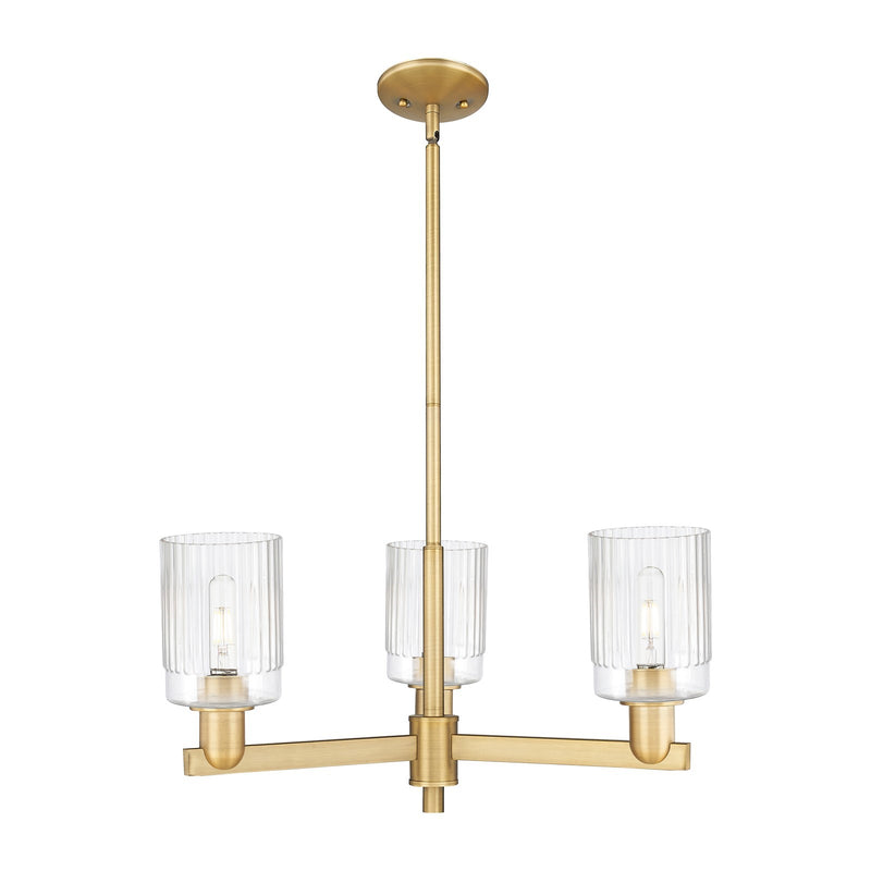 Innovations Hadley 26in 3-Light Pendant | Industrial Brushed Brass Steel and Clear Ribbed Glass | Kitchen Island & Dining Room | Model 716-3CR-BB-G342