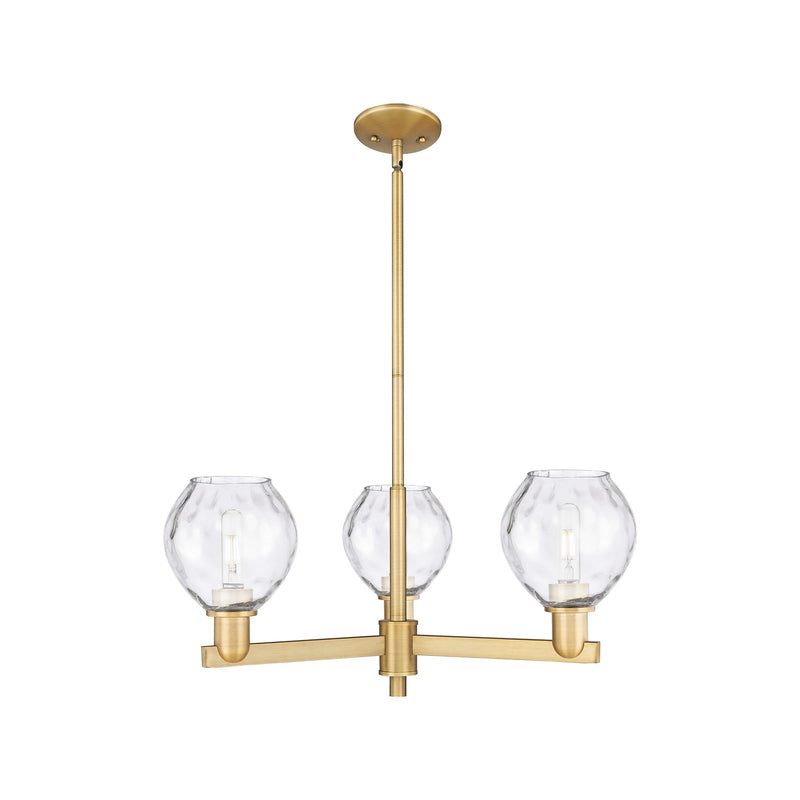 Innovations Waverly 28in 3-Light Pendant | Industrial Brushed Brass Steel and Clear Water Glass | Kitchen Island & Dining Room | Model 716-3CR-BB-G362