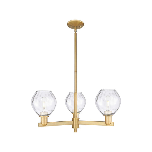 Innovations Waverly 28in 3-Light Pendant | Industrial Brushed Brass Steel and Clear Water Glass | Kitchen Island & Dining Room | Model 716-3CR-BB-G362