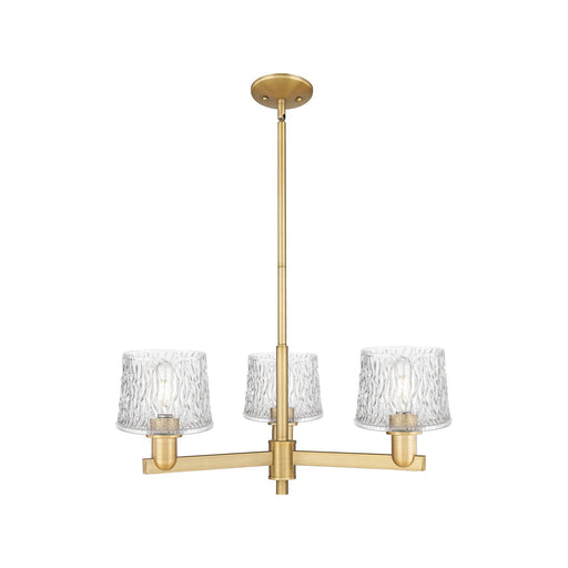 Innovations Niagara 28in 3-Light Pendant | Industrial Brushed Brass Steel and Clear Textured Glass | Kitchen Island & Dining Room | Model 716-3CR-BB-G402