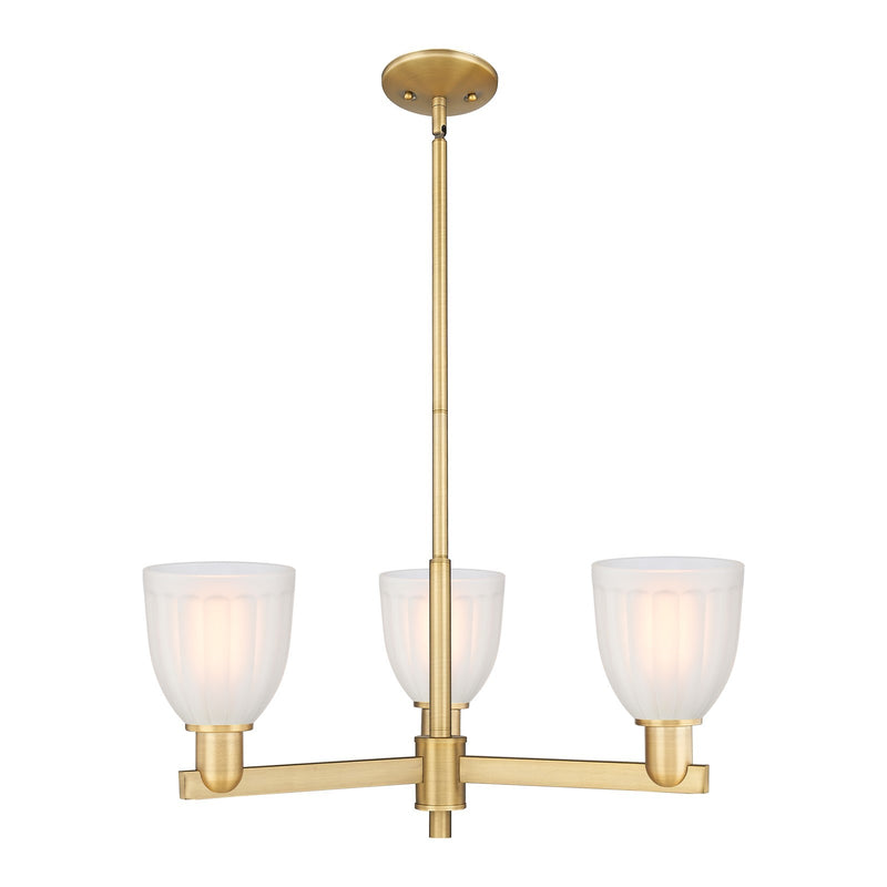 Innovations Brookfield 28in 3-Light Pendant | Industrial Brushed Brass Steel and White Frosted Ribbed Glass | Kitchen Island & | Model 716-3CR-BB-G441