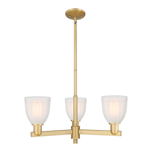Innovations Brookfield 28in 3-Light Pendant | Industrial Brushed Brass Steel and White Frosted Ribbed Glass | Kitchen Island & | Model 716-3CR-BB-G441