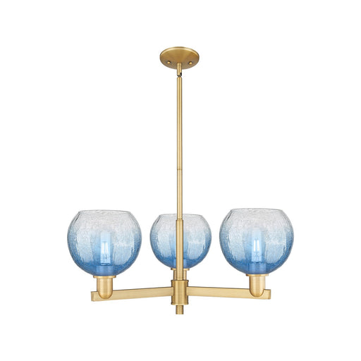 Innovations Brookhaven Globe 30in 3-Light Pendant | Industrial Brushed Brass Steel and Sapphire Blue Glass | Kitchen Island & | Model 716-3CR-BB-G483-8SB