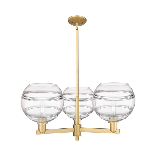 Innovations Rochester 32in 3-Light Pendant | Industrial Brushed Brass Steel and Clear Glass | Kitchen Island & Dining Room | Model 716-3CR-BB-G556-10CL