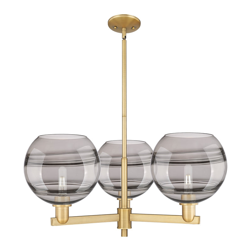 Innovations Rochester 32in 3-Light Pendant | Industrial Brushed Brass Steel and Light Smoke Glass | Kitchen Island & Dining | Model 716-3CR-BB-G556-10SM