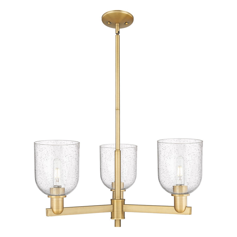 Innovations Bella 27in 3-Light Pendant | Industrial Brushed Brass Steel and Seedy Glass | Kitchen Island & Dining Room | Model 716-3CR-BB-G558-6SDY