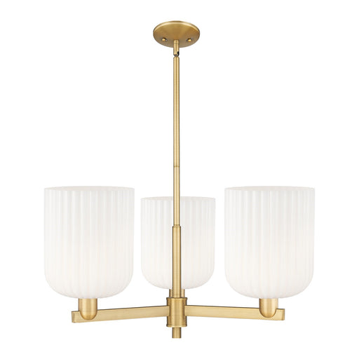 Innovations Bridal Veil 30in 3-Light Pendant | Industrial Brushed Brass Steel and Gloss White Ribbed Glass | Kitchen Island & | Model 716-3CR-BB-G559-8GWH