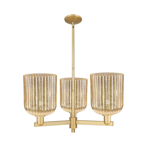 Innovations Bridal Veil 30in 3-Light Pendant | Industrial Brushed Brass Steel and Mercury Ribbed Glass | Kitchen Island & | Model 716-3CR-BB-G559-8ME