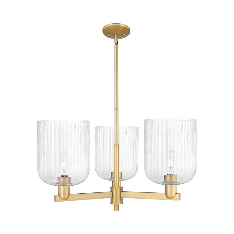 Innovations Bridal Veil 30in 3-Light Pendant | Industrial Brushed Brass Steel and Seedy Ribbed Glass | Kitchen Island & | Model 716-3CR-BB-G559-8SDY