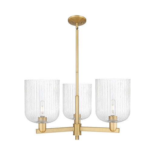 Innovations Bridal Veil 30in 3-Light Pendant | Industrial Brushed Brass Steel and Seedy Ribbed Glass | Kitchen Island & | Model 716-3CR-BB-G559-8SDY