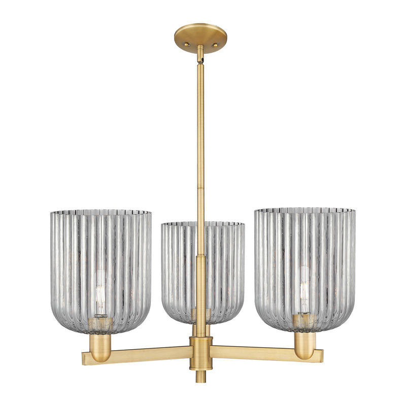 Innovations Bridal Veil 30in 3-Light Pendant | Industrial Brushed Brass Steel and Light Smoke Ribbed Glass | Kitchen Island & | Model 716-3CR-BB-G559-8SM