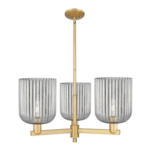 Innovations Bridal Veil 30in 3-Light Pendant | Industrial Brushed Brass Steel and Light Smoke Ribbed Glass | Kitchen Island & | Model 716-3CR-BB-G559-8SM
