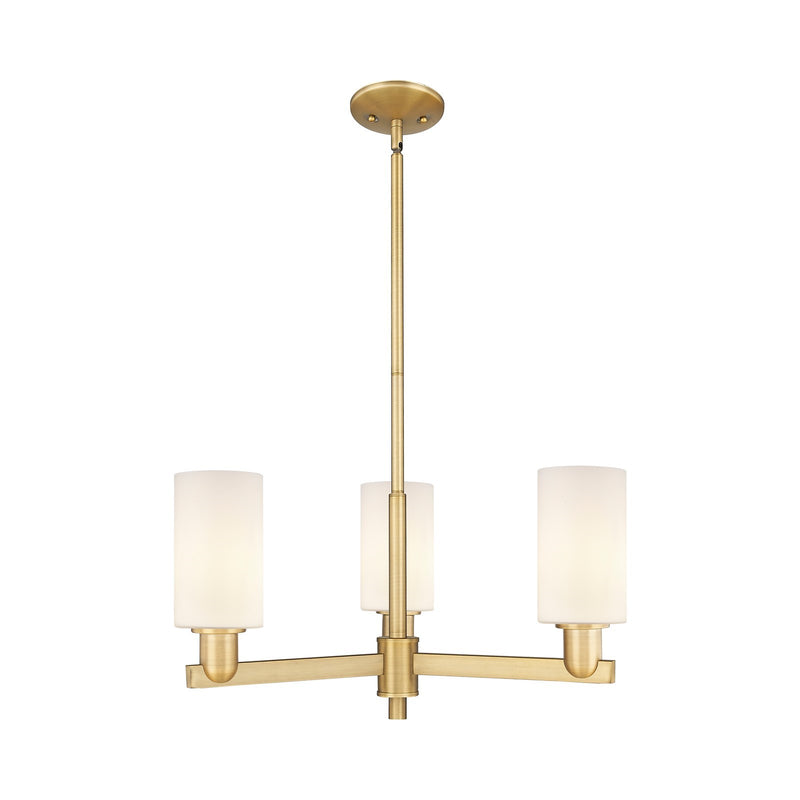 Innovations Clymer 26in 3-Light Pendant | Industrial Brushed Brass and Matte White Glass | Kitchen Island & Dining Room | 25.62 x | Model 716-3CR-BB-G801