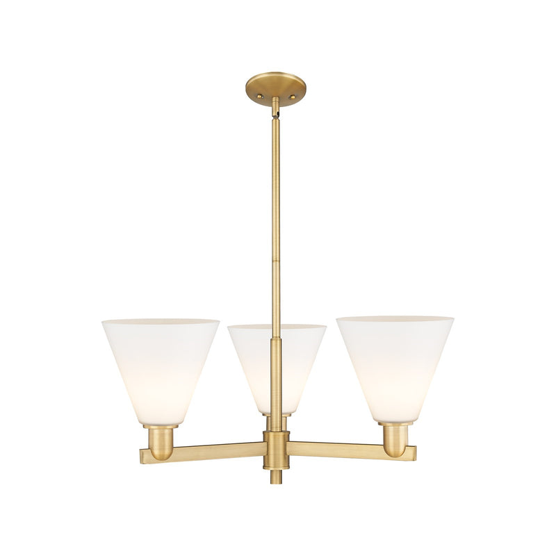 Innovations Berkshire Glass 30in 3-Light Pendant | Industrial Brushed Brass Steel and Matte White Glass | Kitchen Island & | Model 716-3CR-BB-GBC-81
