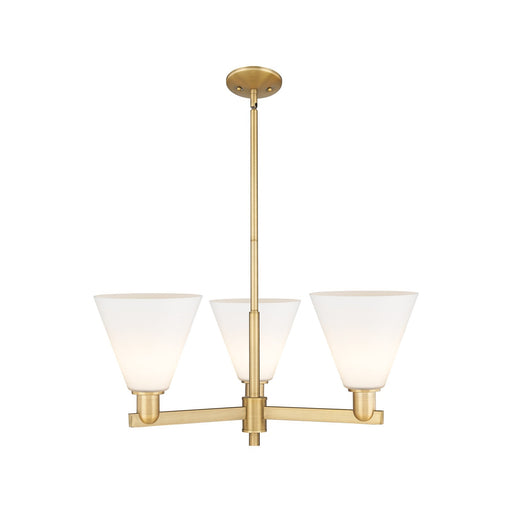 Innovations Berkshire Glass 30in 3-Light Pendant | Industrial Brushed Brass Steel and Matte White Glass | Kitchen Island & | Model 716-3CR-BB-GBC-81