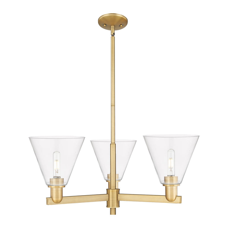 Innovations Berkshire Glass 30in 3-Light Pendant | Industrial Brushed Brass Steel and Clear Glass | Kitchen Island & Dining Room | Model 716-3CR-BB-GBC-82