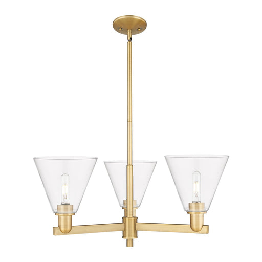 Innovations Berkshire Glass 30in 3-Light Pendant | Industrial Brushed Brass Steel and Clear Glass | Kitchen Island & Dining Room | Model 716-3CR-BB-GBC-82